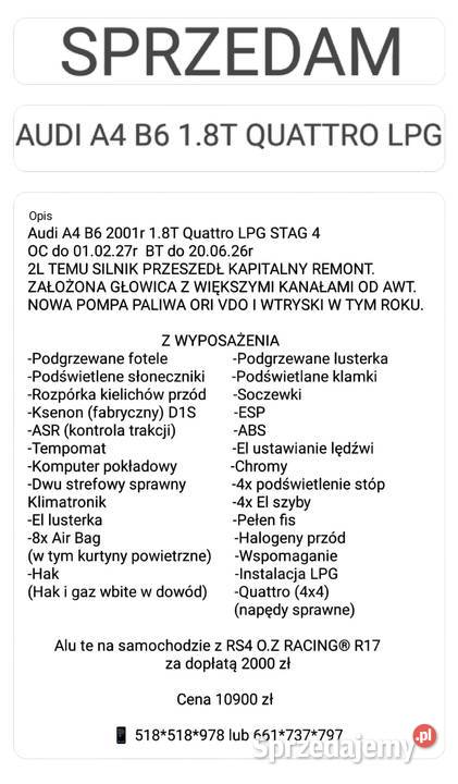 AUDI A4 B6 18T Quattro LPG ksenon tempomat Szeligi