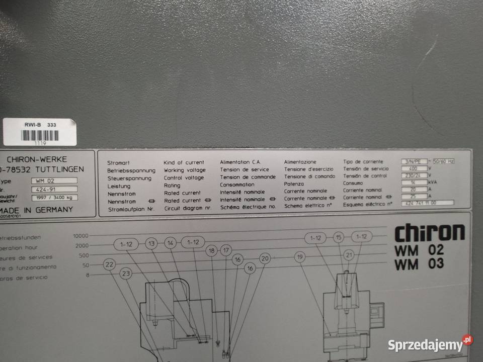 Centrum Obróbcze CNC CHIRON WM 02 Fanuc 21M Berejów