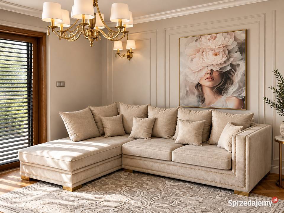 Sofa glamour narożna nowojorska z funkcją spania