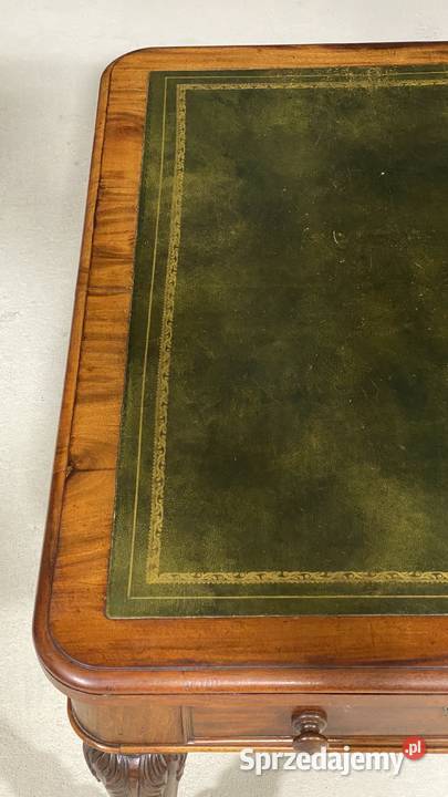Antyczne biurko stół orzech skóra Anglia XIX w zachodniopomorskie Budno