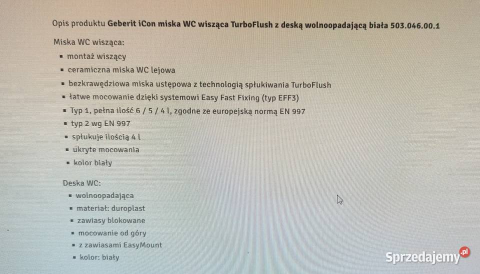 Muszla wc geberit icon turbo flush nowa Bytom