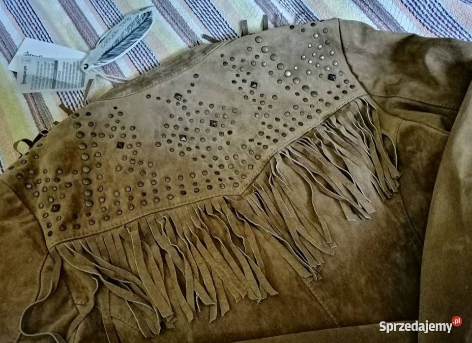 Stradivarius Premium kurtka SKÓRZANA Frędzle sprzedam