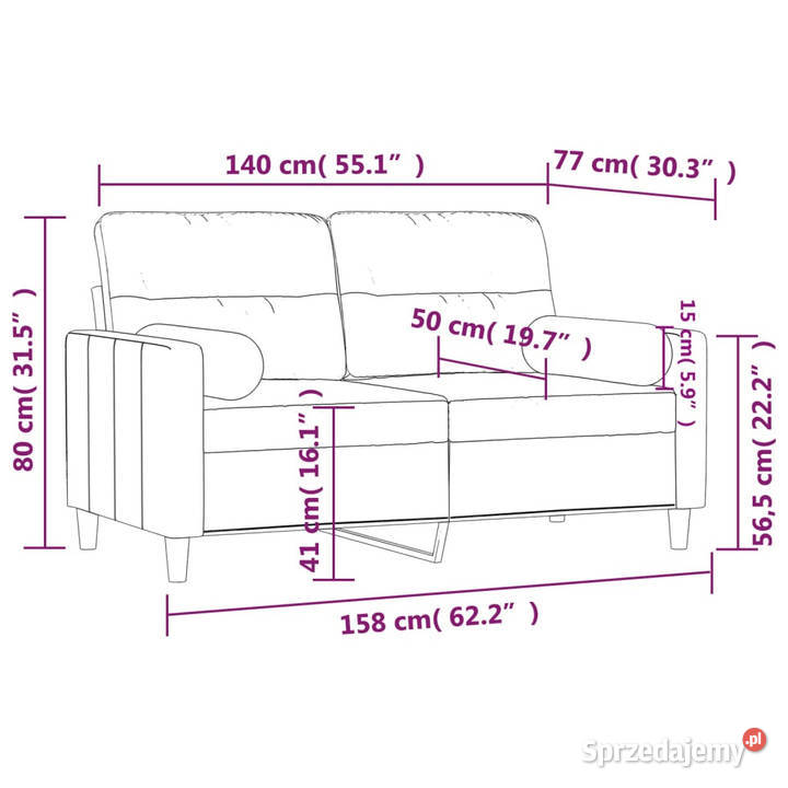 2osobowa sofa z poduszkami taupe 140 tkanina mazowieckie Warszawa