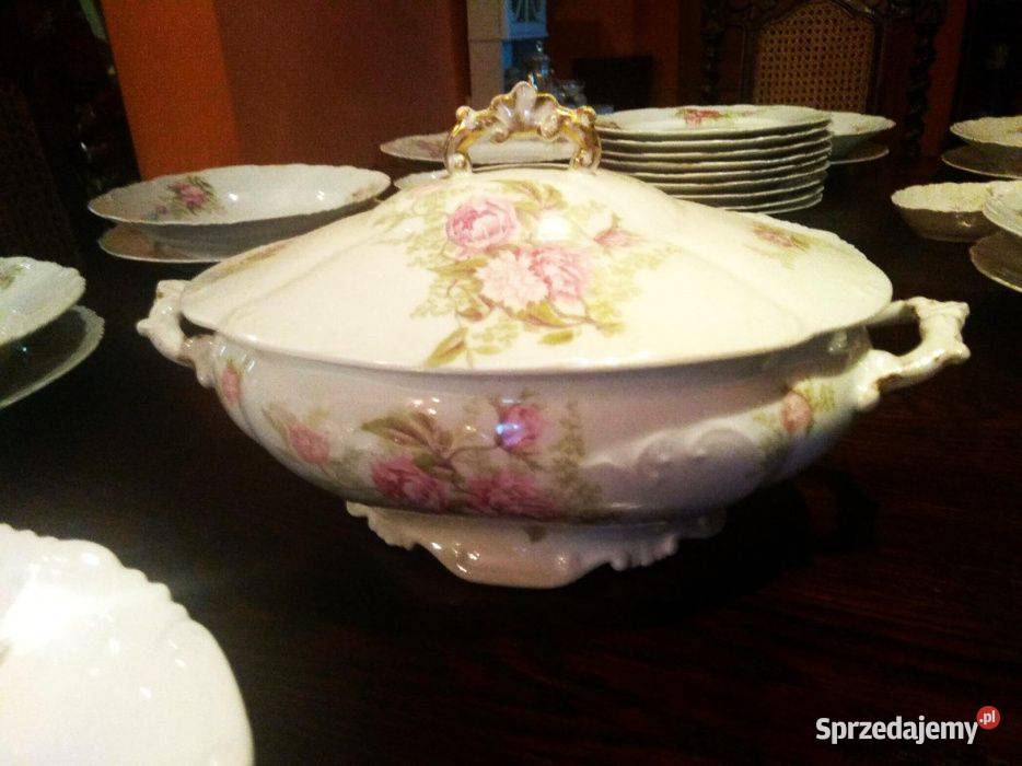 Serwis obiadowy Limoges Francja Piwonie Secesja Porcelana i szkło