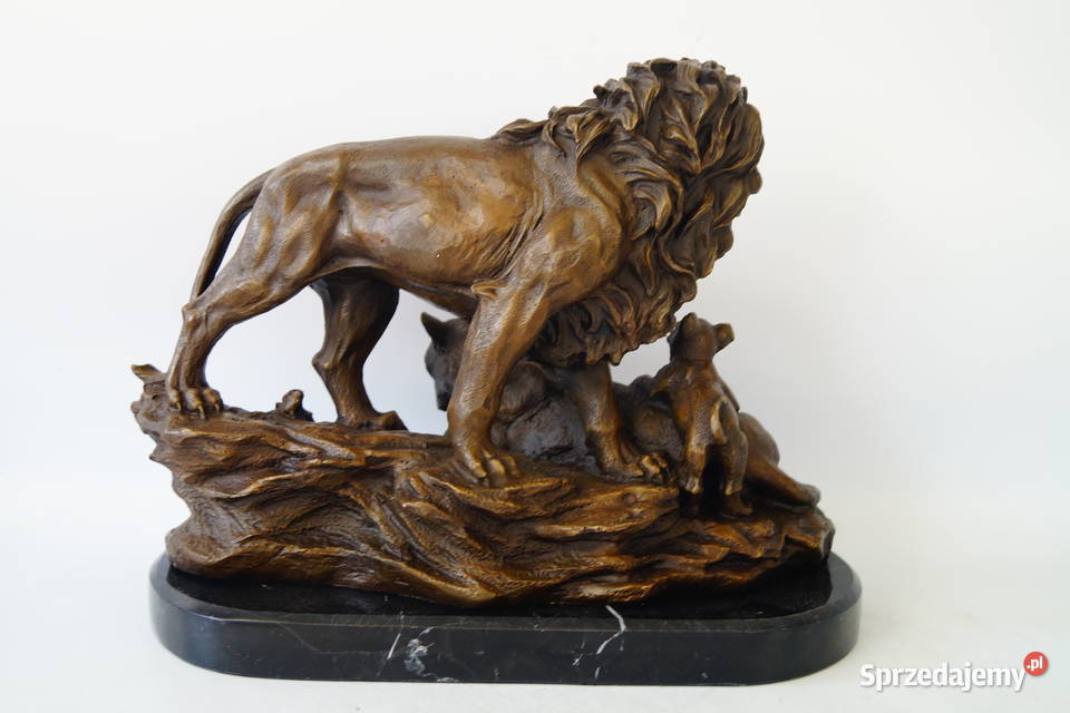Figura z brązu LEW rodzina lwów piękna masywna Antyki