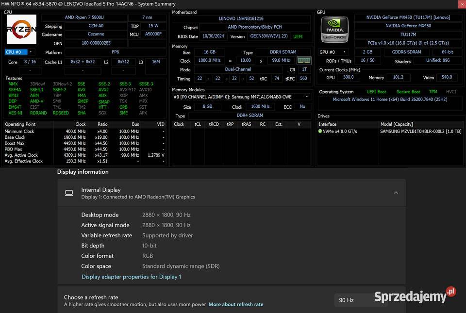 Lenovo IdeaPad 5 Pro 14 28K 90Hz Ryzen 7 5800U sprzedam