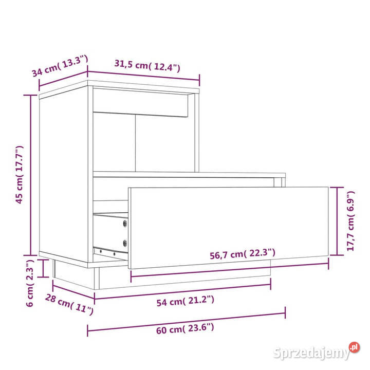 Szafka nocna biała 60x34x51 lite drewno sosnowe Warszawa