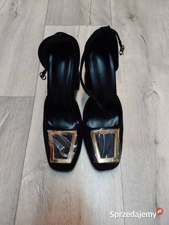 3940 Czarne bogato zdobione czółenka wieczorowe czarny Kraków