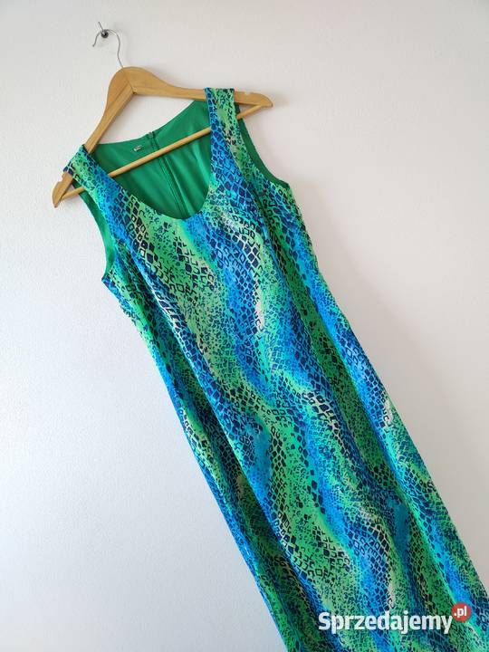 Kolorowa długa sukienka Vintage Snake 42 44 Jasło