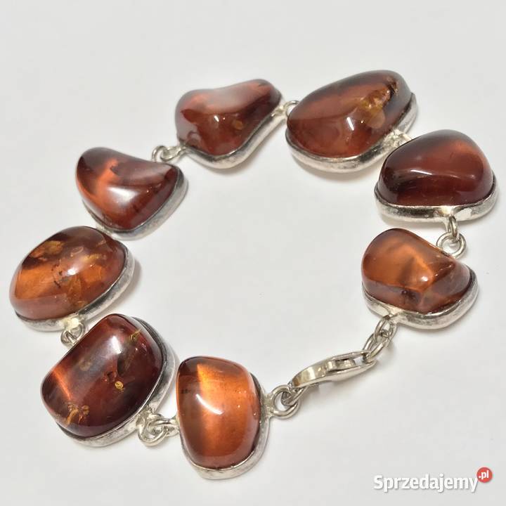 Srebrna BRANSOLETKA damska 925 z BURSZTYNAMI Warszawa