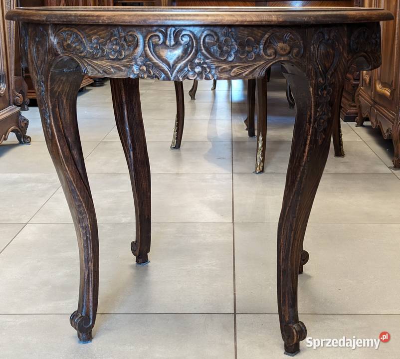 Wspaniały okrągły stolik ludwikowski dąbsklep