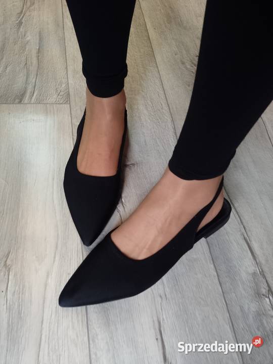 4041 Czarne baleriny wieczorowe z odkrytą piętą Balerinki małopolskie Kraków