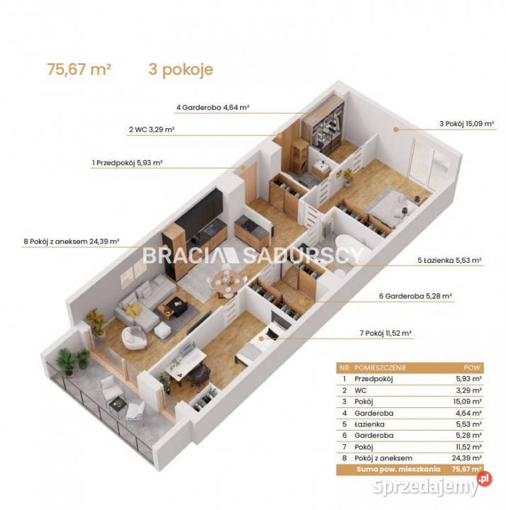 Sprzedam mieszkanie 7567m2 3 pokoje Katowice Piętro 2