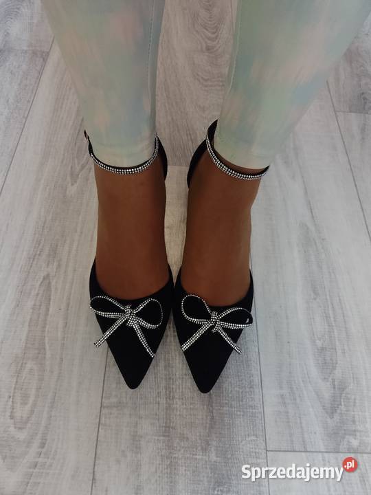 4041 Czarne bogato zdobione czółenka wieczorowe czarny Moda i Styl