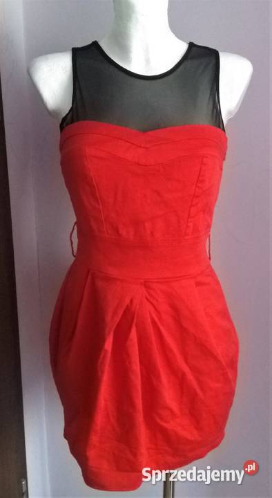 Elegancka czerwona sukienka z czarną siateczką czerwony podkarpackie sprzedam