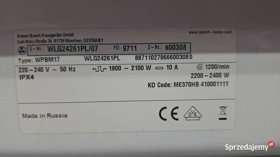 Części do pralki BOSCH WLG242611 Legionowo