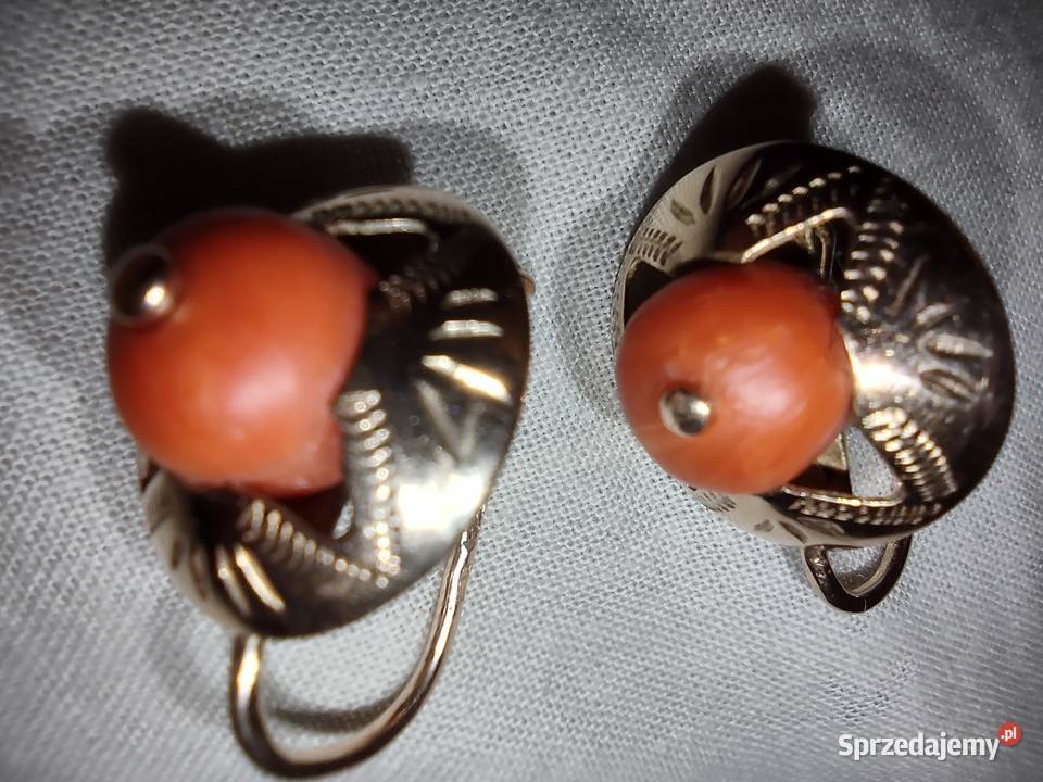 Złote kolczyki koral naturalny złoto Kolczyki Skiereszewo sprzedam