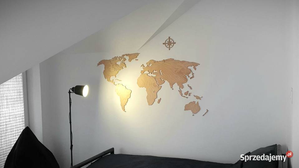 MAPA ŚWIATA Z DREWNA dekoracja naklejana 3D AŻUR inny kolor małopolskie Tuchów