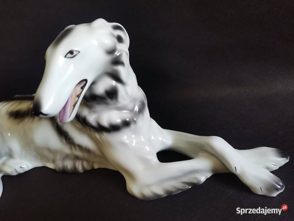 Stara duża figurka Pies Chart Borzoj porcelana Porcelana i szkło Katowice