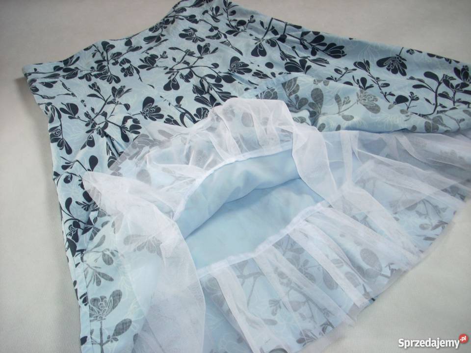 Spódnica GRANAT kwiaty niebieska TIUL S M j nowa Nowy Sącz