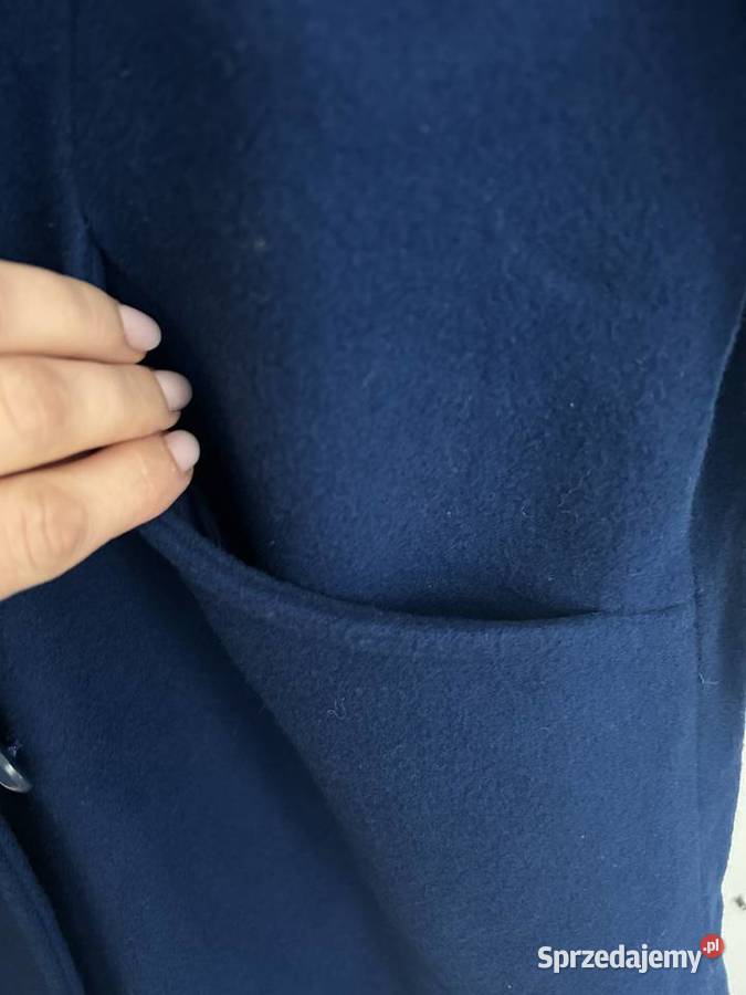 Płaszcz wełniany navy blue wool cozy Kraków sprzedam