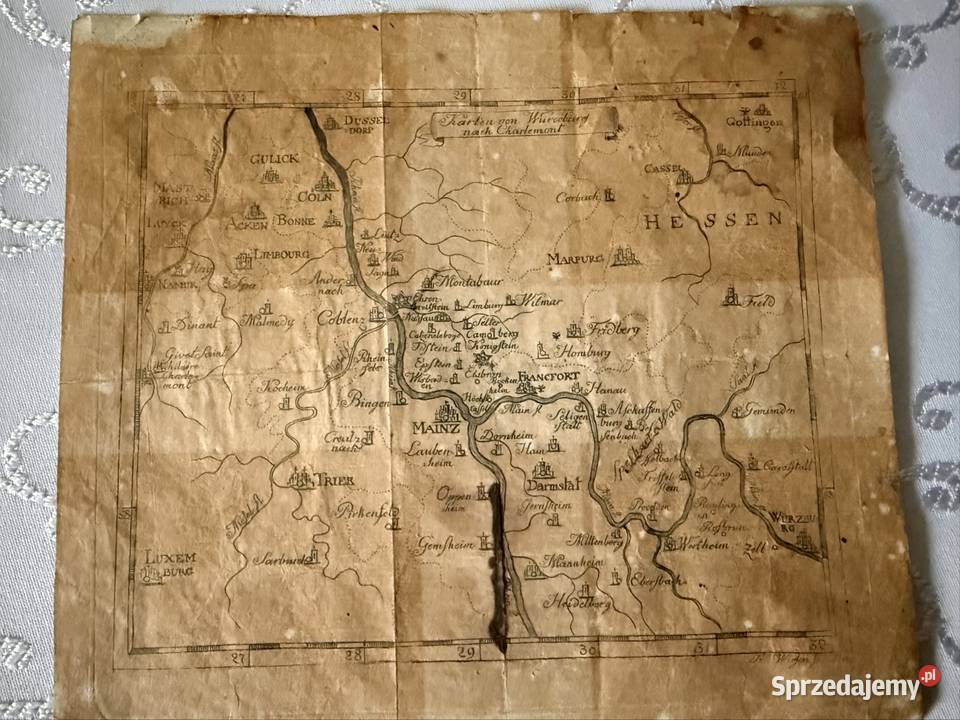 Mapa historyczna Hessen XIX wiek Mainz Niemcy Czerwionka-Leszczyny