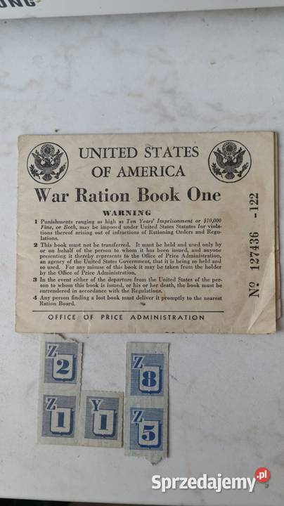 USA wojenna książeczka żywnościowa 1942r Wieluń