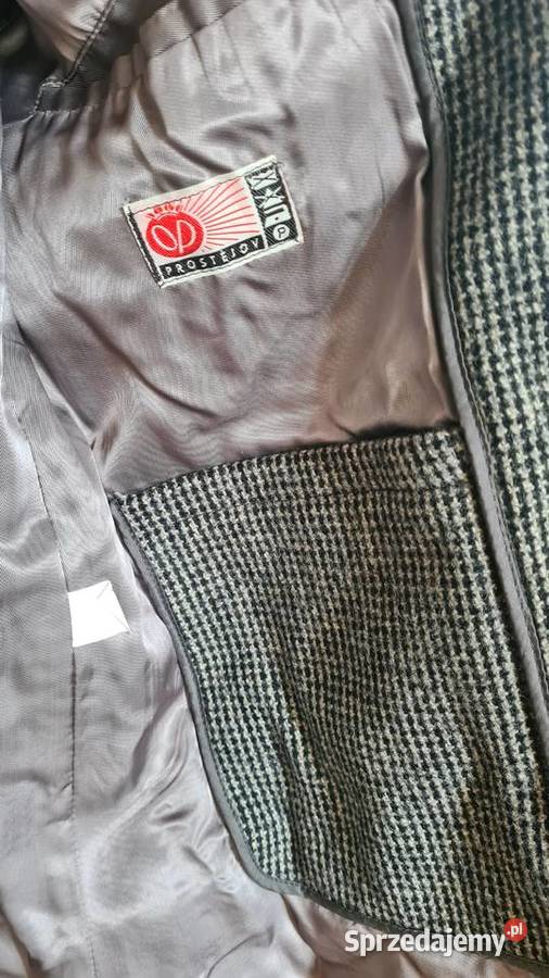 Szary płaszcz w kratkę przewiązywany w talii sprzedam