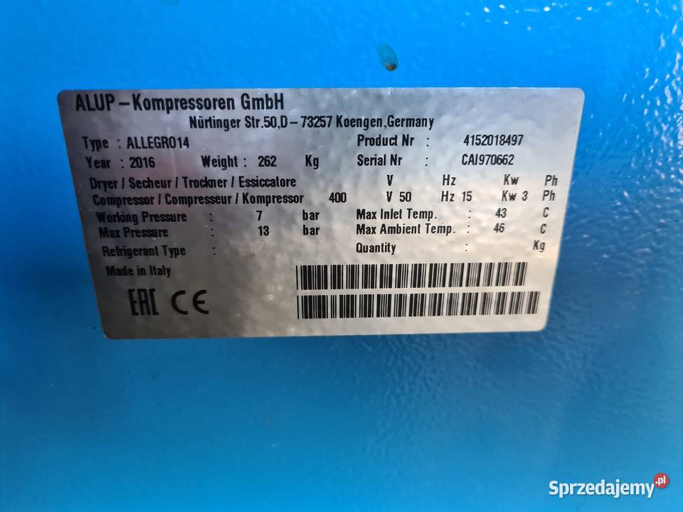 Kompresor śrubowy ALUP ALLEGRO 14 15 kw Zduny