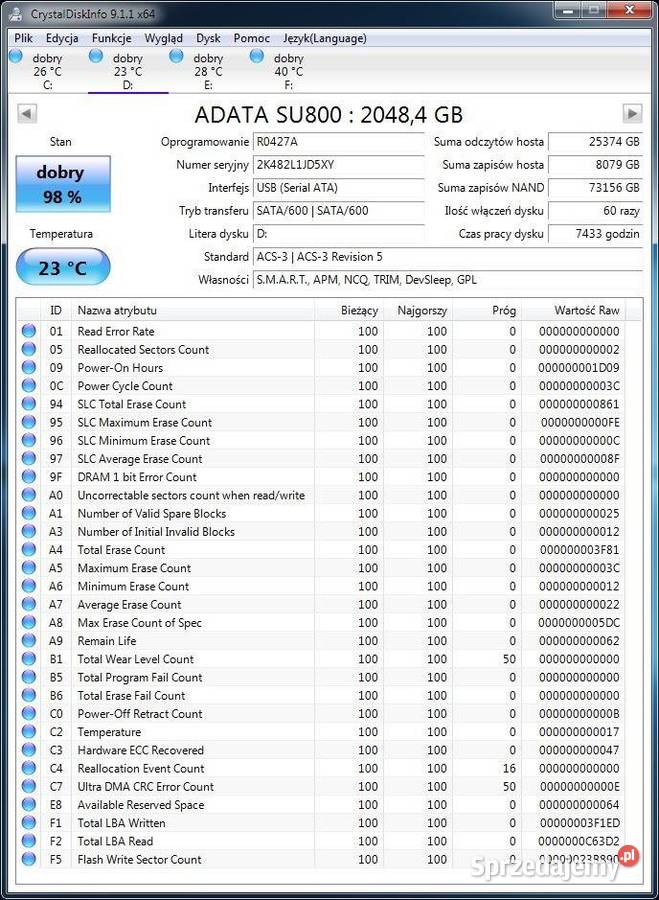 Dysk SSD 2TB ADATA SU800 SATA 25cala Tomaszów Lubelski