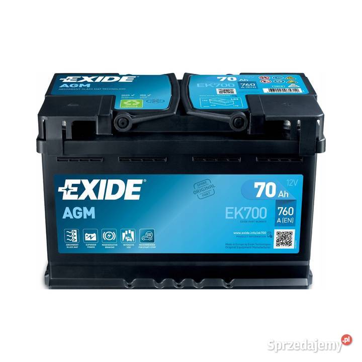Akumulator Exide 70Ah 12V 70Ah 760A AGM osobowe dolnośląskie Jelcz-Laskowice