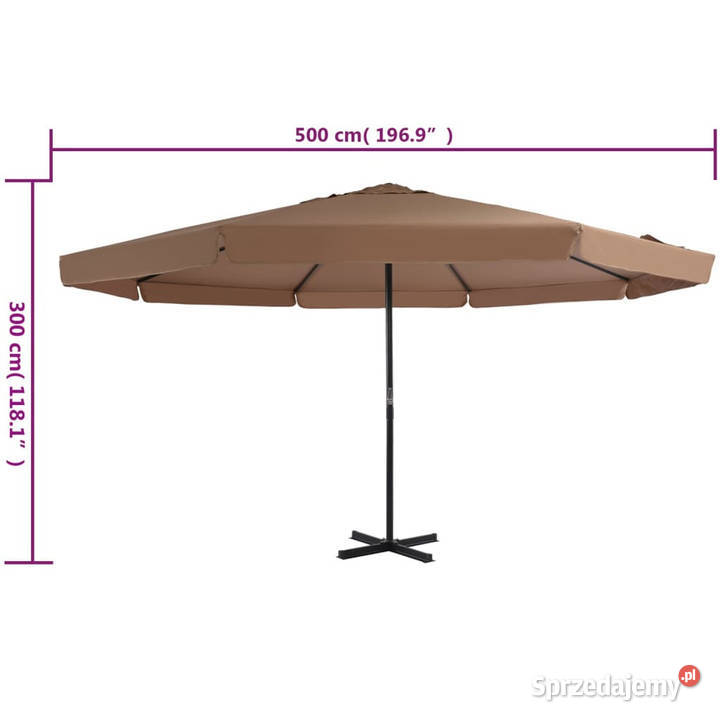 Parasol ogrodowy na słupku aluminiowym 500 taupe Warszawa