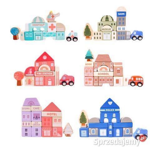 Drewniane klocki edukacyjne miasto z matą 115 podlaskie Bielsk Podlaski