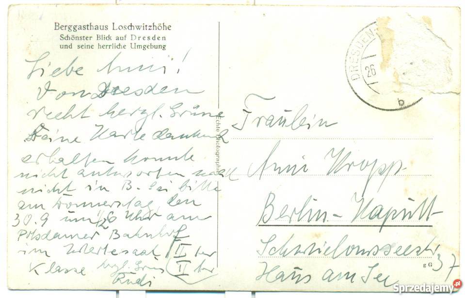 Berggasthaus Loschwitzhhe Dresden Postkarte wielkopolskie Ostrów Wielkopolski