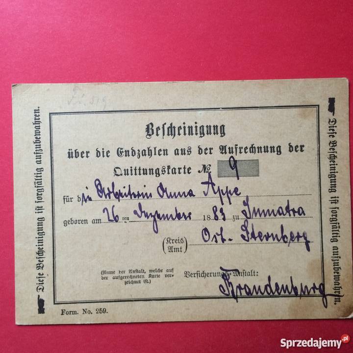 Dokument niemiecki zachodniopomorskie Szczecin