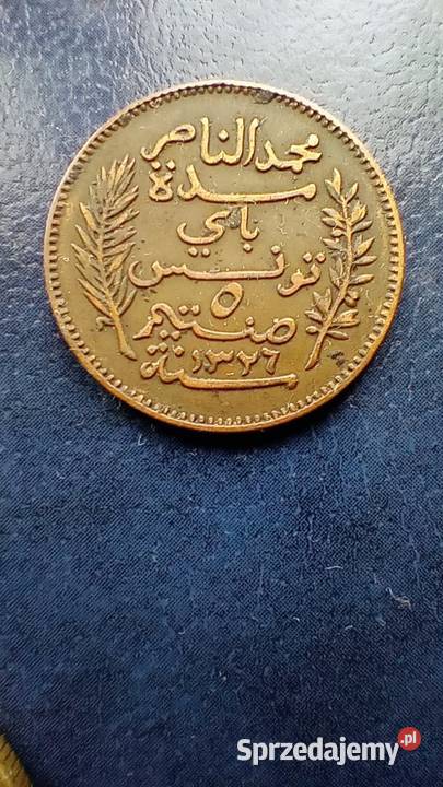 Stare monety 5 centym 1908 Tunezja podkarpackie