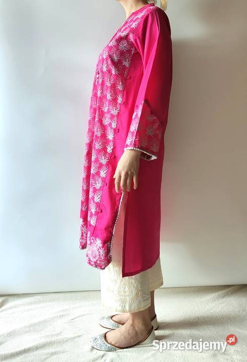 Nowa tunika indyjska różowa S 36 M 38 biały wzór Szczecin