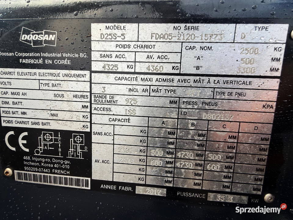 wózek widłowy DOOSAN D25S5 TRIPLEX 470m 2370mtg Działoszyn