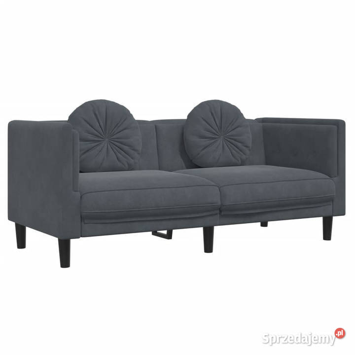Sofa 2osobowa z poduszkami ciemnoszara aksamit Warszawa