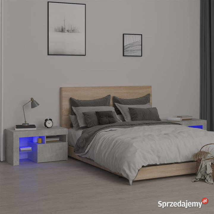 Szafki z oświetleniem LED 2 szarość betonu Nocne