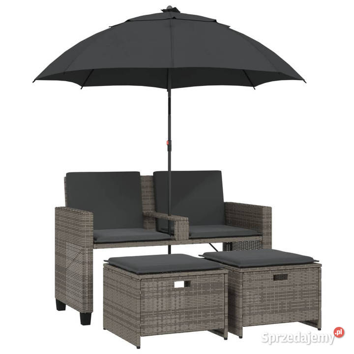 2os sofa ogrodowa z parasolem i stołkami szara Warszawa