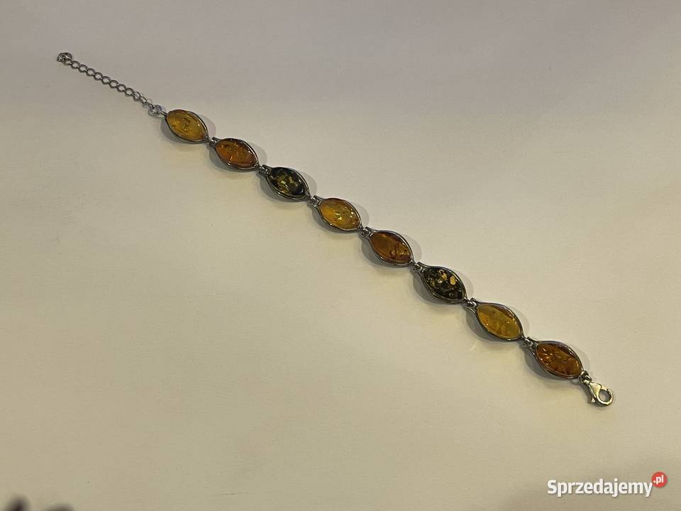 Srebrna bransoletka z bursztynami 156g Kraków sprzedam