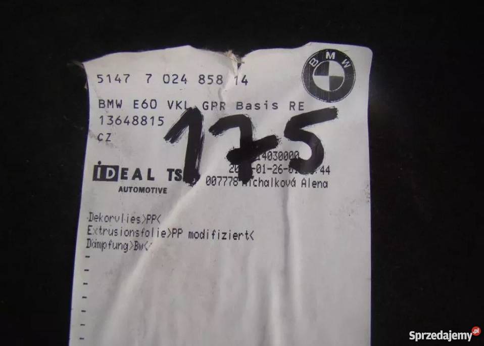 BMW E60 WYKŁADZINA OBICIE BAGAŻNIKA Wyposażenie wnętrza Nowy Tomyśl