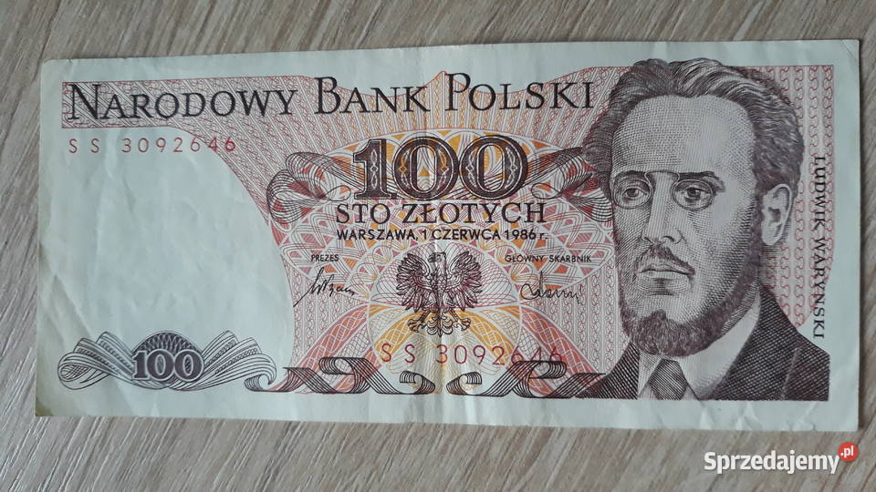 100 złotych 1VI1986 seria SS wielkopolskie Konin sprzedam