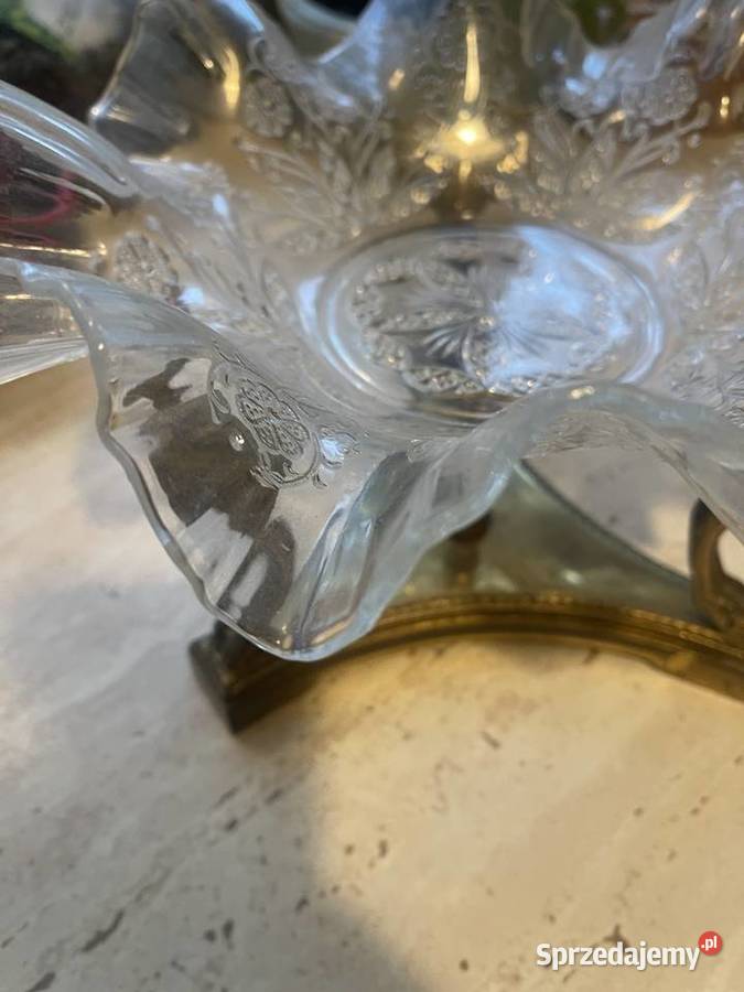 Patera z kozłami mosiądz secesja szkło z Łódź