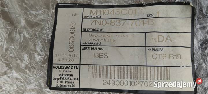 7N0837701B VW Sharan Seat Alhambra uszczelka Rożnów