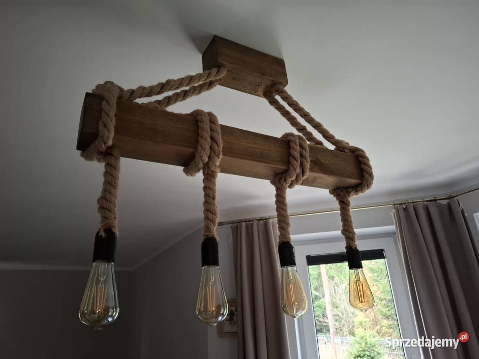 Drewniany żyrandol lampa wisząca styl rustykalny
