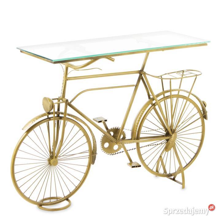 Oryginalna złota konsola stolik rower ze szklanym blatem