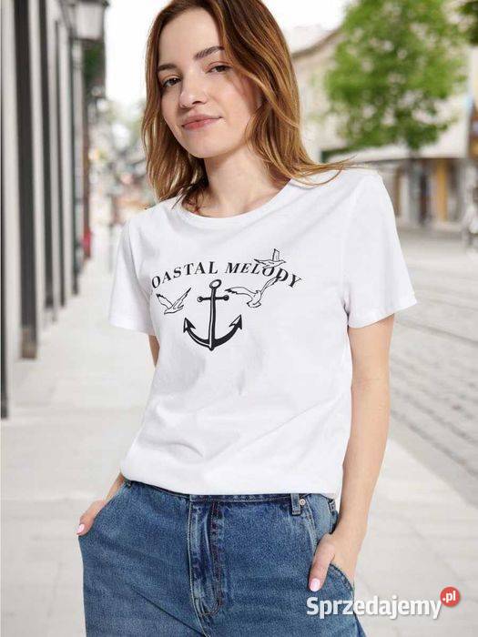 biały tshirt z nadrukiem Sinsay małopolskie Olkusz