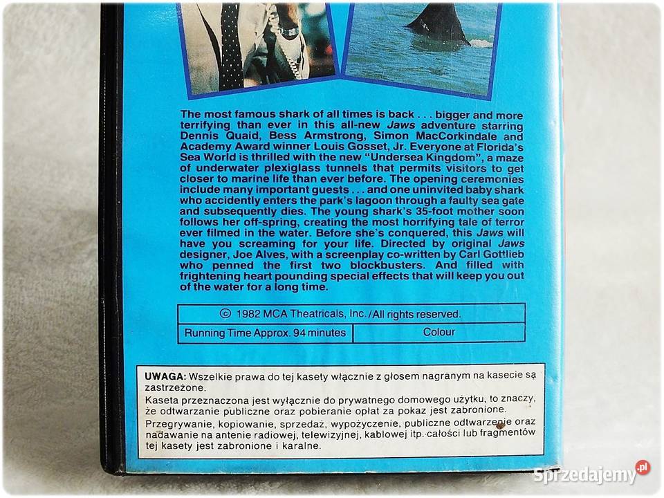 Kaseta VHS Film Szczęki 3 Film na Video ORYGINAŁ Żary